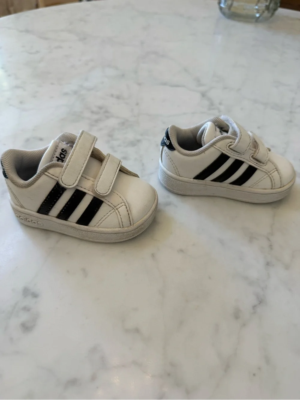 Adidas Grand Court Toddler Sneakers White Black Hook & Loop Shoes Size 3K